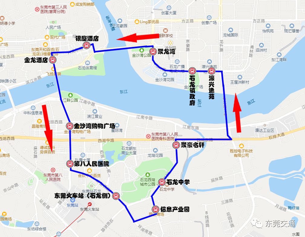 上行:管委会(首发站)---->广发银行---->松湖烟雨--->工业东路南站