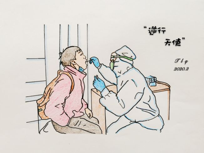 也有医护们穿好防护服整装待发的;有医生在为病人采集咽拭子标本的