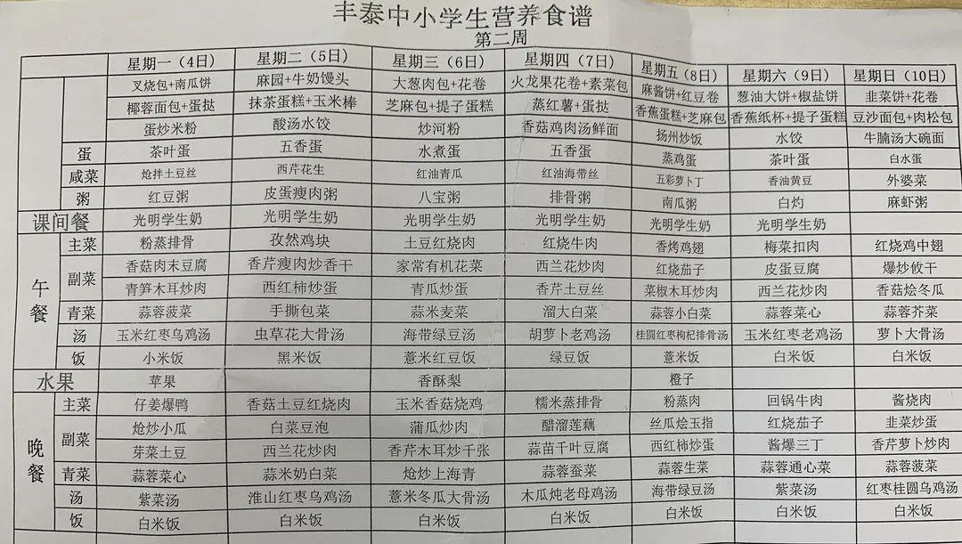 復學第一週東莞學校菜譜曝光